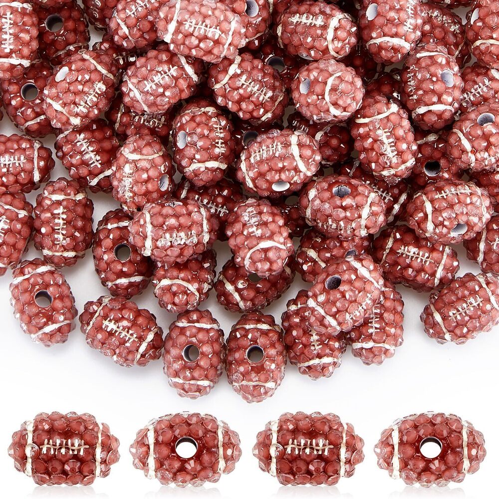 1299 50 Pcs Oval Football Beads Rugby Resin Rhinestone Disco Beads 20 x 14